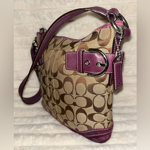 Coach Brown and Purple Suede & Leather Signature Shoulder Bag - Picture 7 of 11